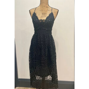 DO+BE Black Crochet Lace Halter Midi Dress S Witchy Dark Femme Elegant Formal